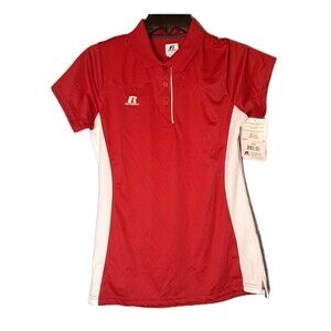 Russell Athletic Womens Small Dri-FIT Polo Shirt Red White Coach NEW With Tags